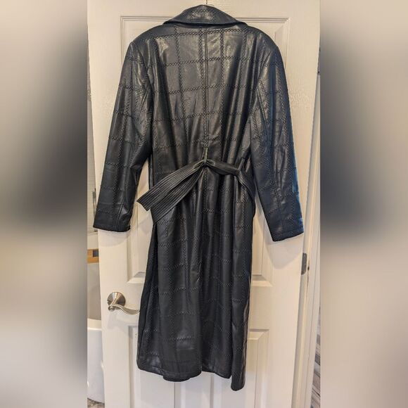 New Bagatelle Faux buttery soft patch black Leather belted Long Trench Coat Sz M - Picture 15 of 16